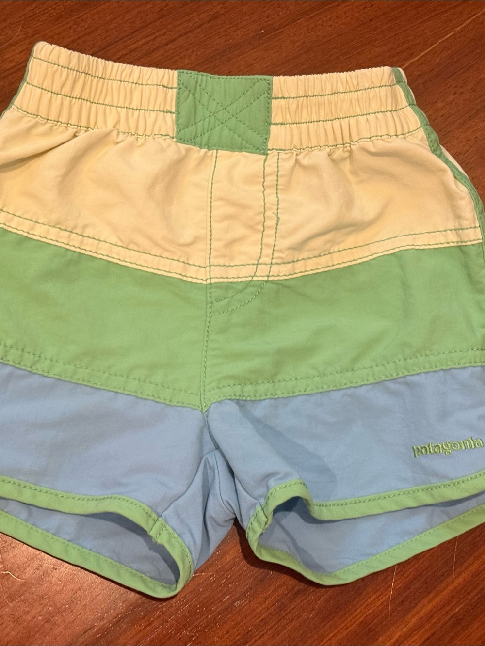 Patagonia Kids Colorblock Swim Shorts - Cream, Green, Blue